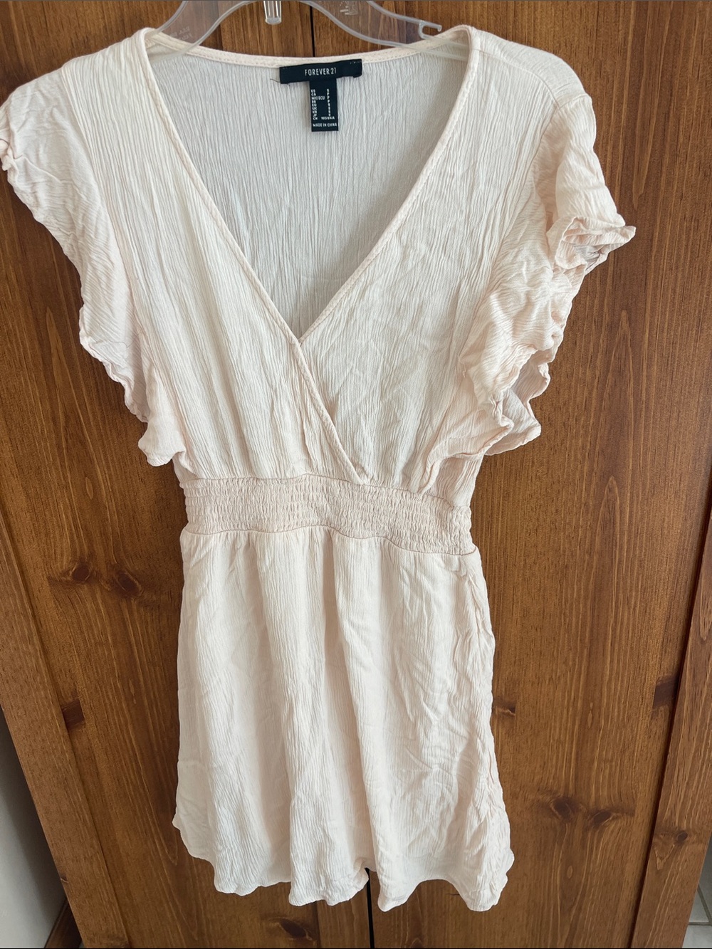 Forever 21 Cream Flutter Sleeve V-Neck Mini Dress
